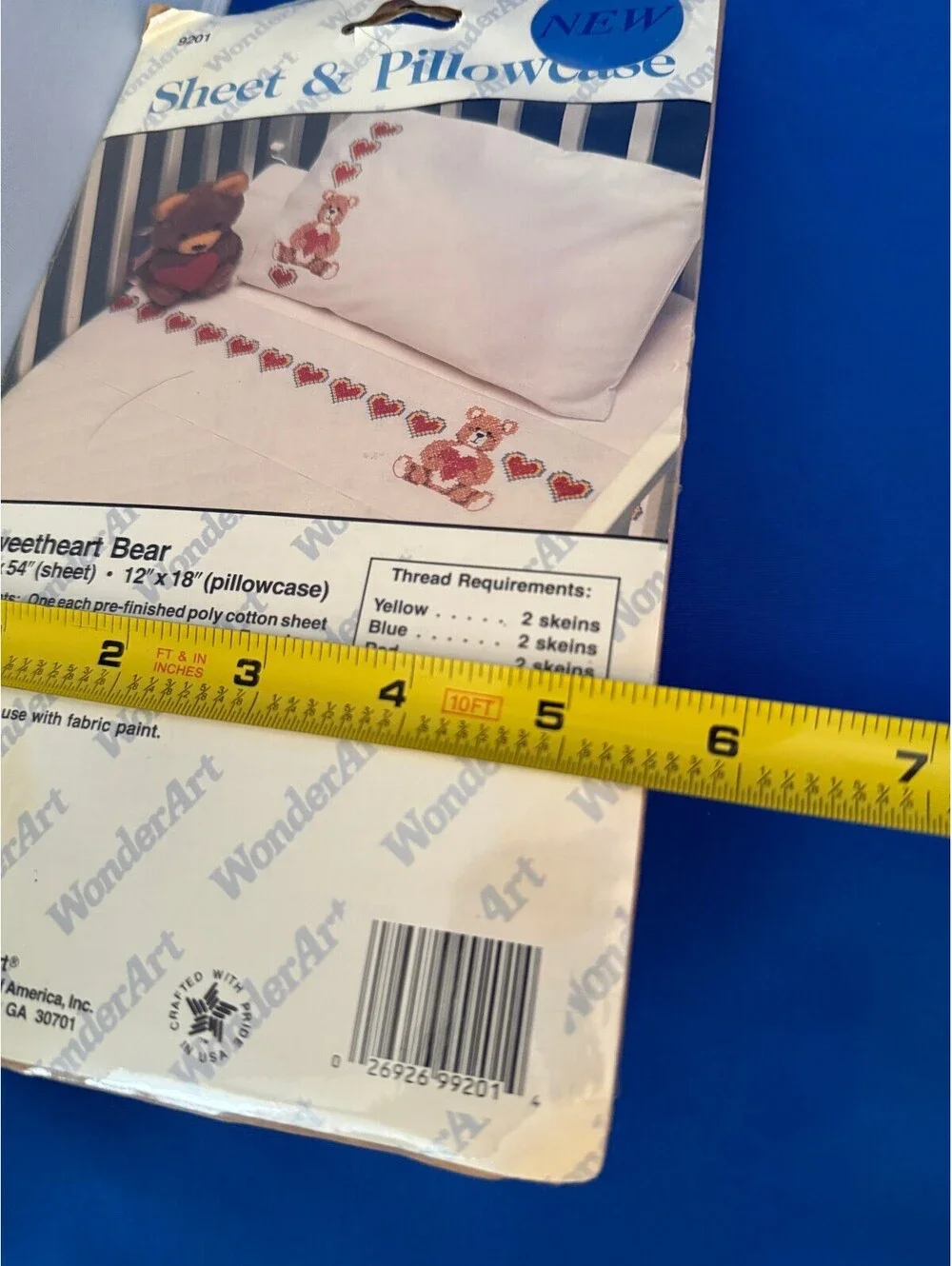 WonderArt Sweetheart Bear Sheet and Pillowcase Cross-Stitch Kit